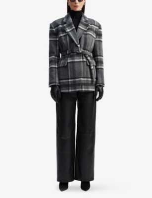 By Malina Womens Grey Check Sophie Checked Wool-blend Jacket In Grey