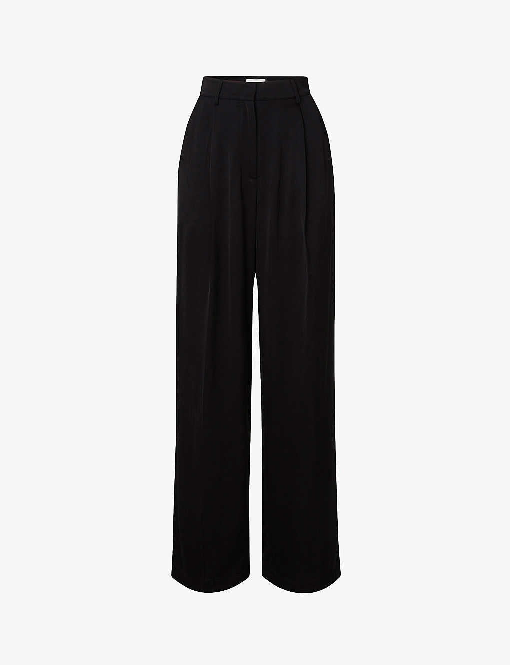 By Malina Womens Black Carlotta High-rise Wide-leg Satin Trousers
