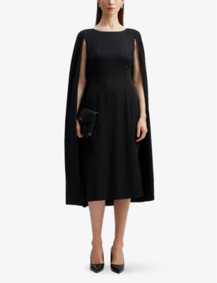 Shop By Malina Norah Cape-overlay Woven Midi Dress In Black
