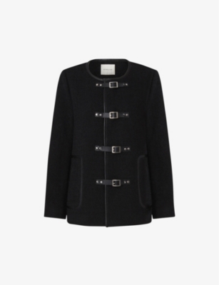 Shop By Malina Malia Buckle-embellished Wool-blend Jacket In Black