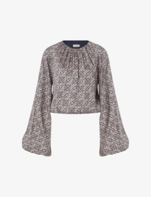 MALINA: Kendall patterned balloon-sleeve cropped blouse