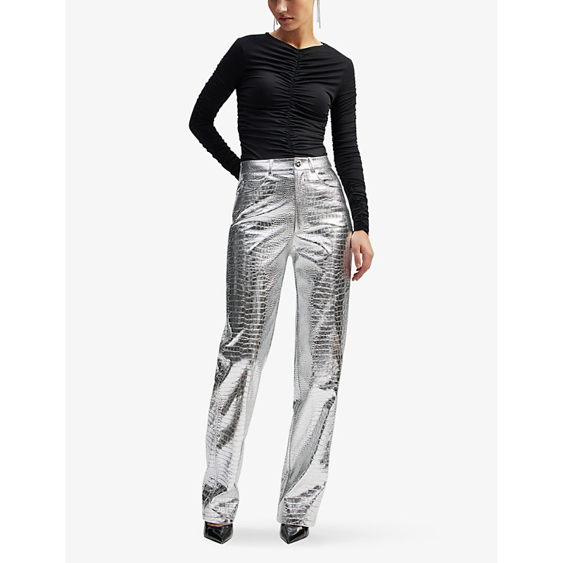 Shop By Malina Malina Women's Silver Daphne Metallic Straight-leg High-rise Woven Trousers