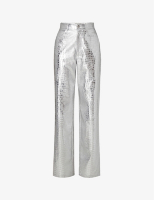 Shop By Malina Malina Women's Silver Daphne Metallic Straight-leg High-rise Woven Trousers