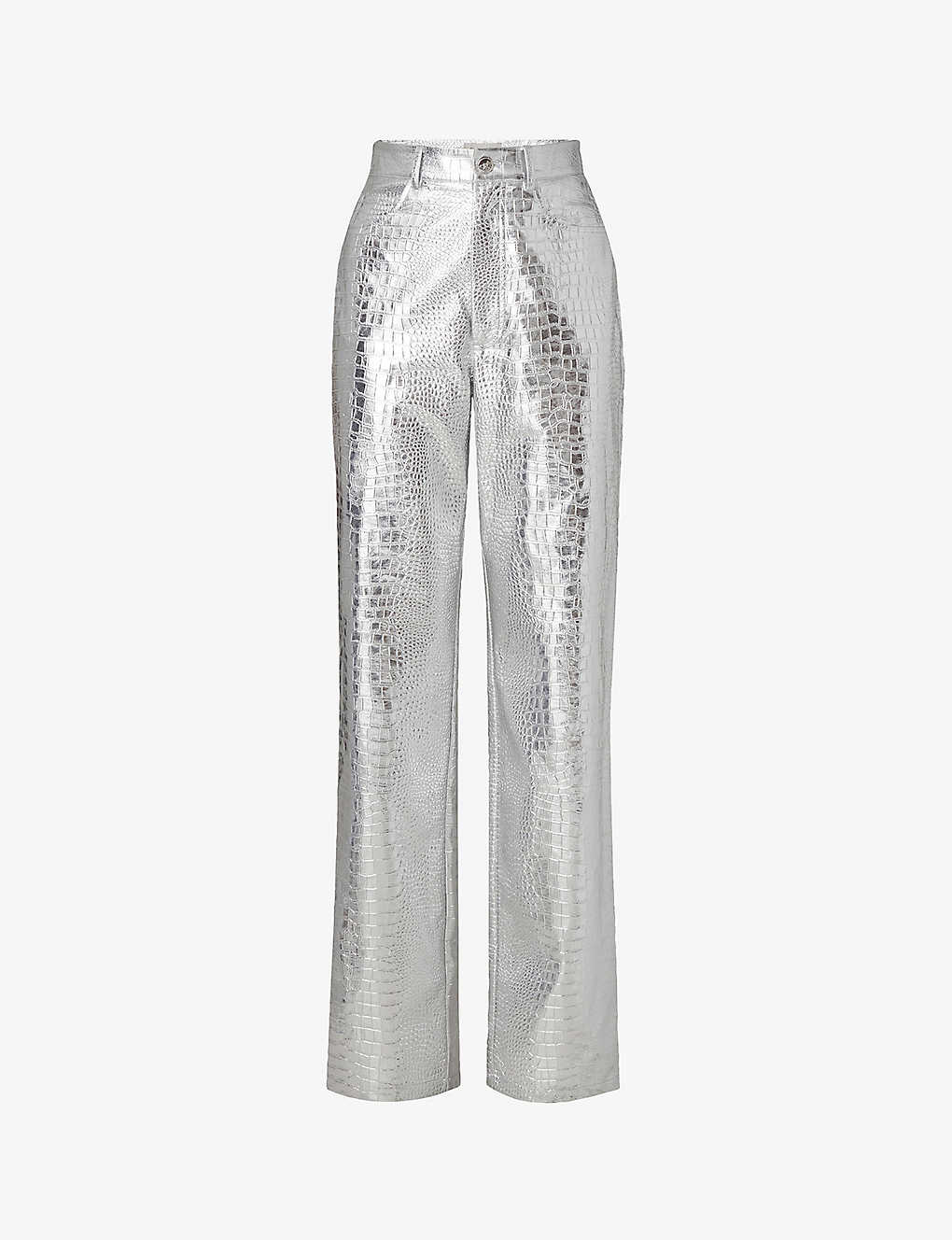 Shop By Malina Malina Women's Silver Daphne Metallic Straight-leg High-rise Woven Trousers
