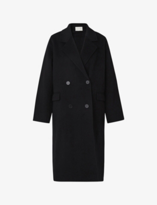 By Malina Womens Black Lauretta Fringed-trim Wool-blend Coat In Black