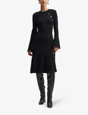 MALINA: Jade button-embellished knitted midi dress