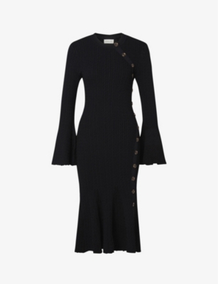 MALINA: Jade button-embellished knitted midi dress