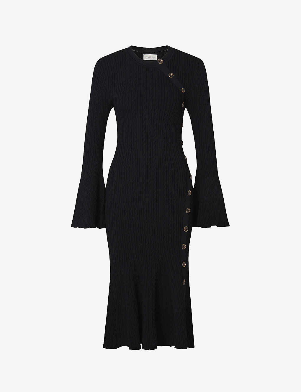 By Malina Womens Black Jade Button-embellished Knitted Midi Dress