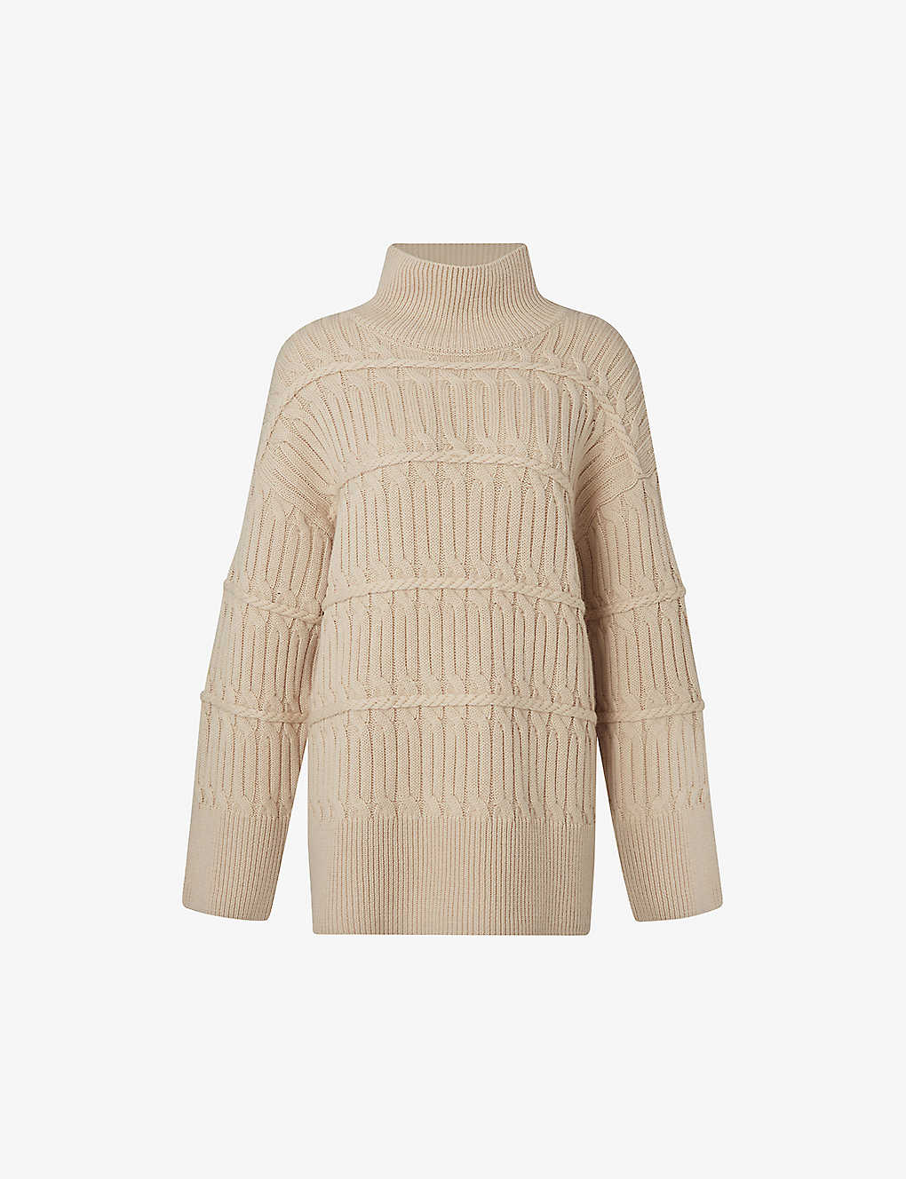 By Malina Womens Beige Adelyn Cable-knit Merino Wool-blend Jumper