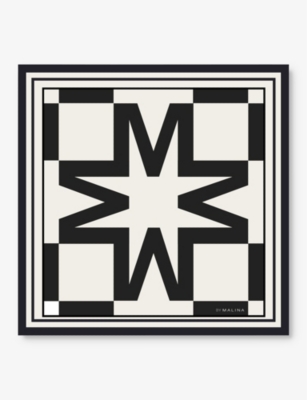 By Malina Womens Iconic Print Cream Geometric-print Silk-twill Scarf