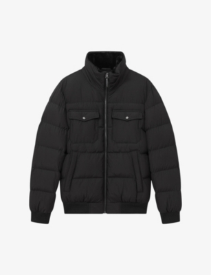 Reiss Mist Fux Fur-trimmed Full-zip Puffer Jacket In Black