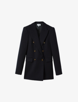 REISS: Lana peak-lapel double-breasted wool-blend blazer