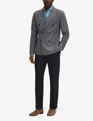 Shop Reiss Men's Navy Valentine Straight-leg Slim-fit Stretch-wool Trousers