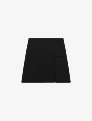 Shop Reiss Womens Black Erin Front-split Linen Mini Skirt