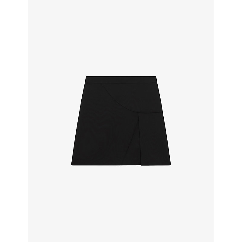 Shop Reiss Women's Black Erin Front-split Linen Mini Skirt