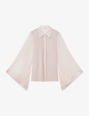 Reiss Womens Nude Magda Pleated Wide-sleeve Woven Blouse In Brown