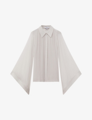 Reiss Pale Blue Pleated Flared Sleeve Blouse In Pale Blue