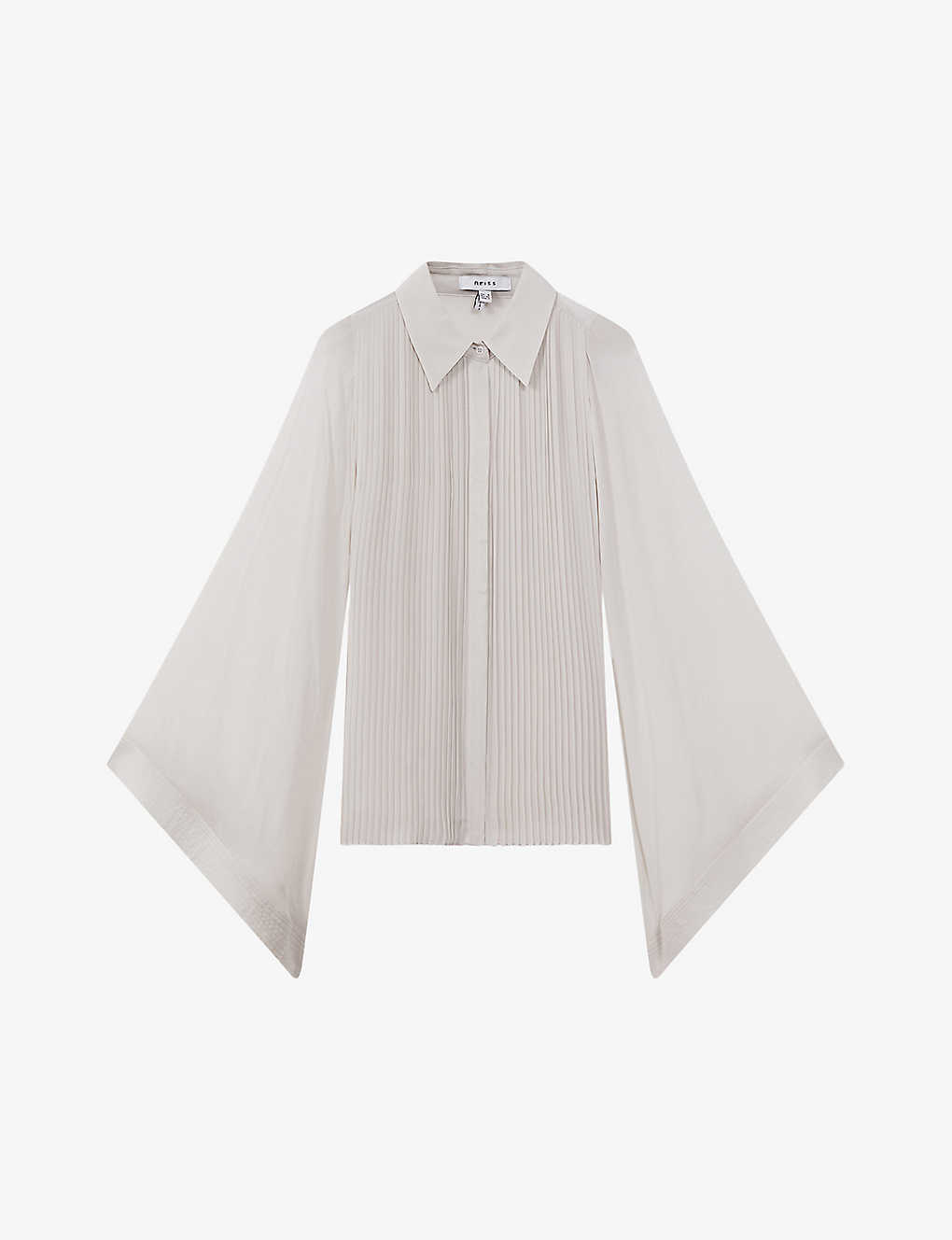 Reiss Magda - Pale Blue Pleated Flared Sleeve Blouse, Us 6