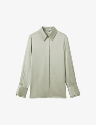 Shop Reiss Irina Relaxed-fit Long-sleeve Silk Shirt In Green