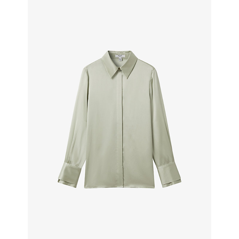 Shop Reiss Irina Relaxed-fit Long-sleeve Silk Shirt In Green