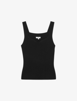 Reiss Dani Ribbed Sweetheart Neck Tank Top In Black