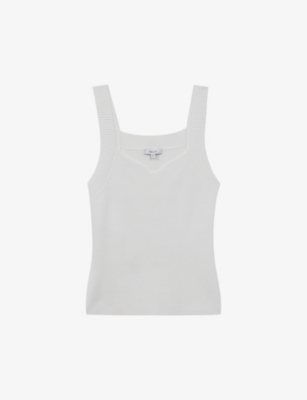Reiss Dani Sweetheart-neck Sleeveless Stretch-knit Top In White