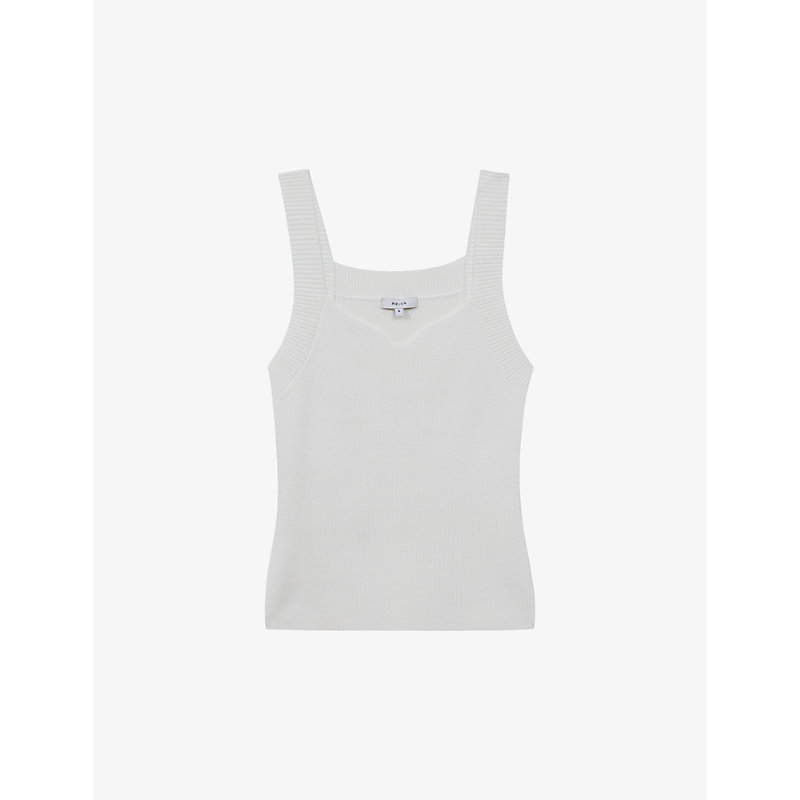 Reiss Dani Sweetheart-neck Sleeveless Stretch-knit Top In White