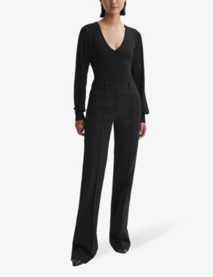 Shop Reiss Women's Black Lexi V-neck Stretch-knit Top