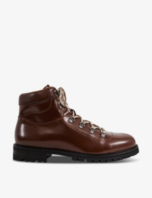 Reiss Ashdown - Dark Tan Leather Hiking Boots, Uk 10 Eu 44