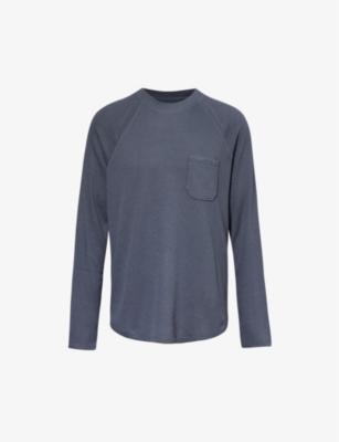 Shop Paige Mens Navy Smoke Baseball Patch-pocket Stretch Cotton-blend T-shirt In Blue