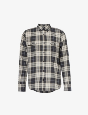 Paige Everett Plaid Flannel Button-up Shirt In Midnight Coin