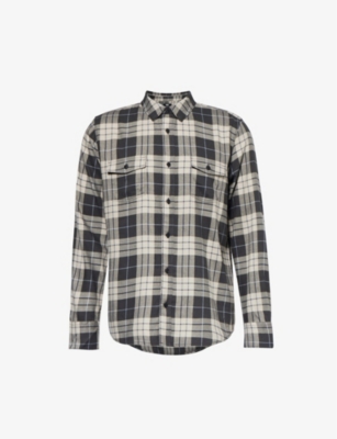 Shop Paige Men's Midnight Coin Everett Checked Cotton-blend Shirt