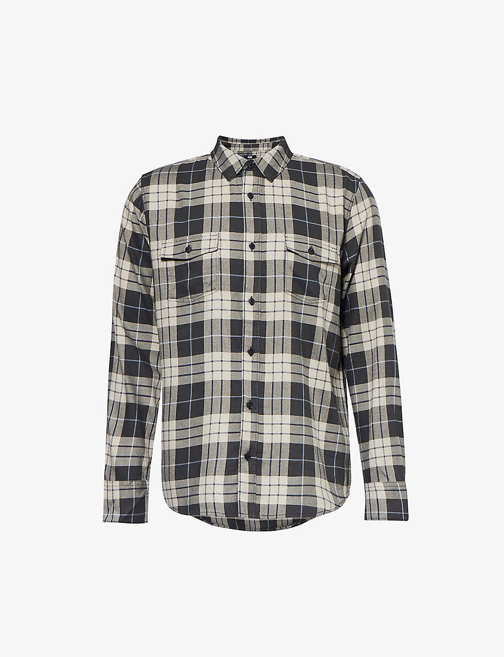 Shop Paige Everett Checked Cotton-blend Shirt In Midnight Coin