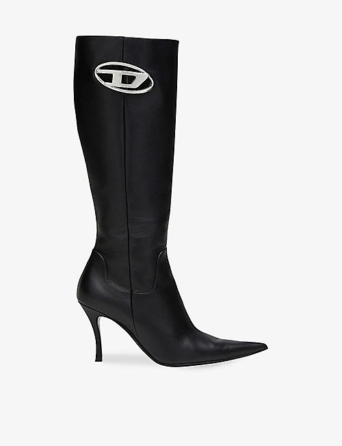 DIESEL: D-Venus brand-plaque leather heeled knee-high boots