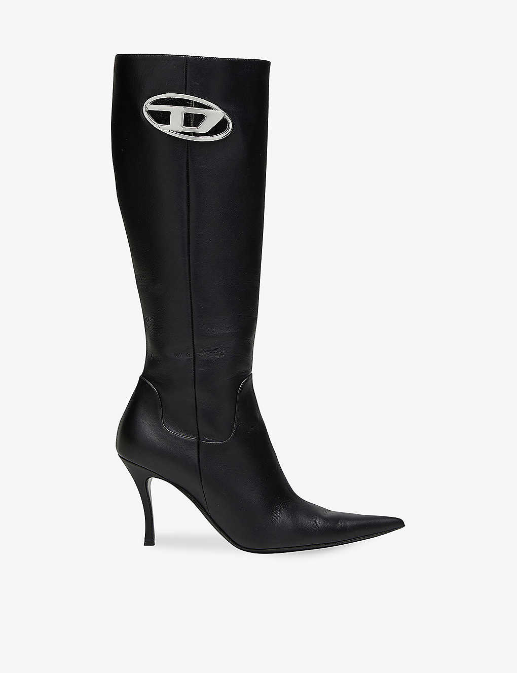 Shop Diesel Women's Black D-venus Brand-plaque Leather Heeled Knee-high Boots