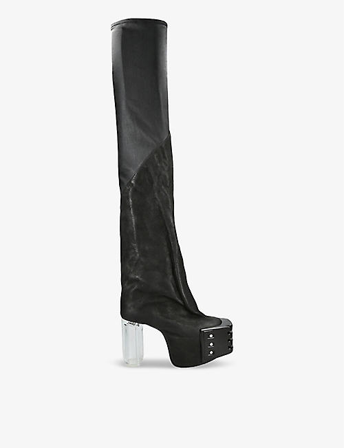 RICK OWENS: Kiss grilled platform heeled leather boots