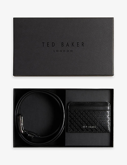 TED BAKER: Teramo geometric-pattern leather leather belt and card holder set