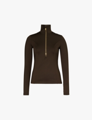Shop Goldbergh Womens 2060 Dark Brown Serena High-neck Stretch Recycled-polyester Top