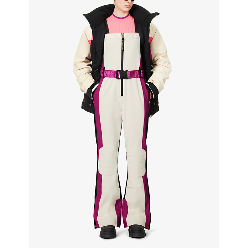 Shop P.e Nation Women's Pearled Ivory St. Moritz Square-neck Stretch-woven Ski Suit In Multi-coloured