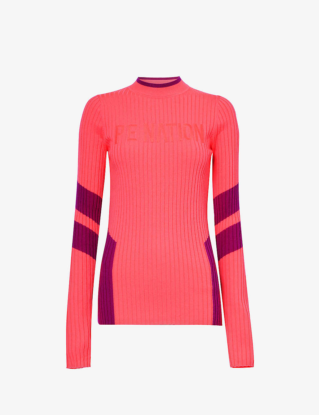 P.e Nation Womens Bright Pink Chamonix Ribbed Wool-blend Knitted Top