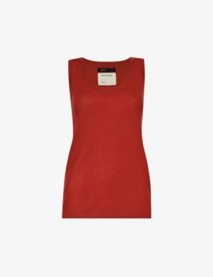 Frenckenberger Womens Red Relaxed-fit Scoop-neck Cashmere Knitted Top In Red