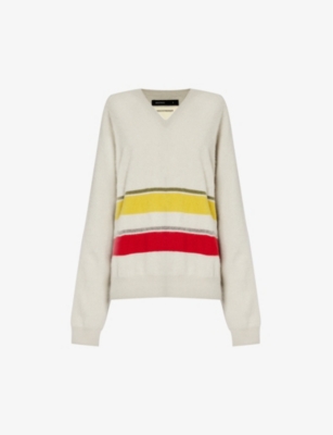 Frenckenberger Striped Cashmere Jumper In Moon / Striped