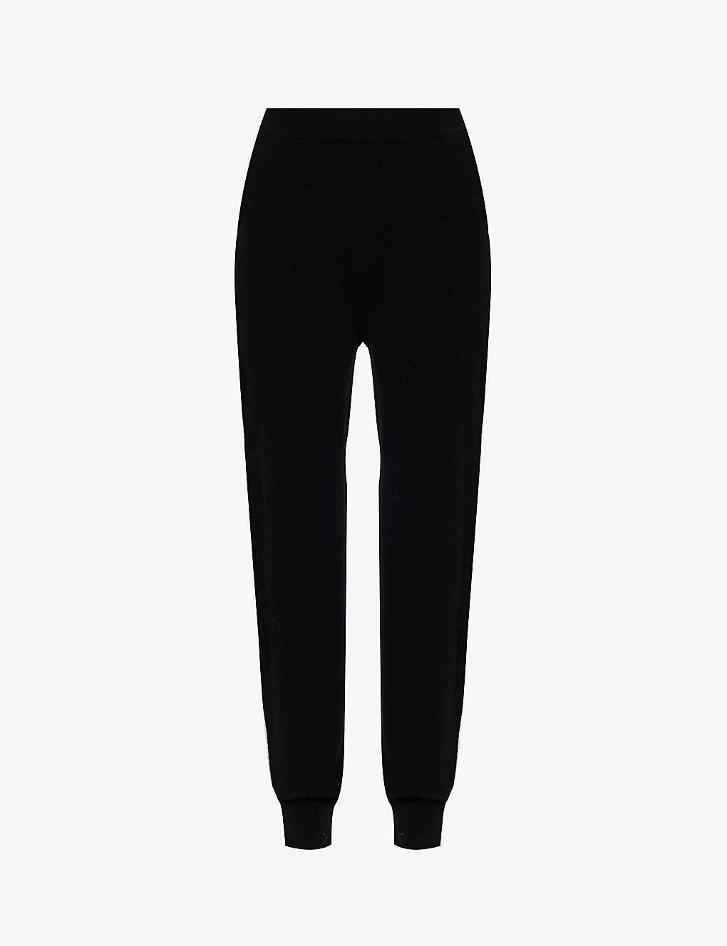 Frenckenberger Womens Black Ribbed-hem Elasticated-waistband Cashmere Knitted Jogging Bottoms
