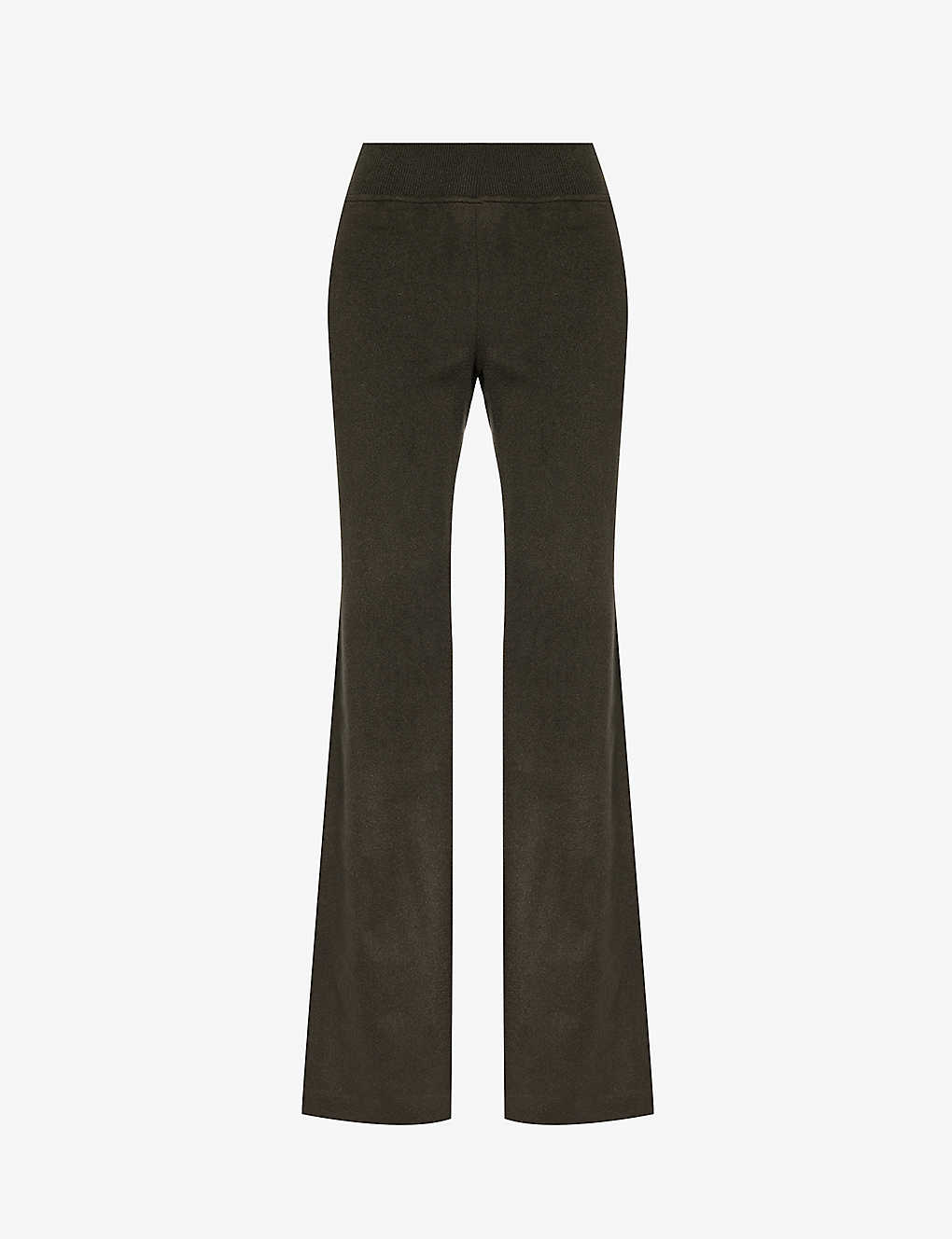 Frenckenberger Womens Black Olive Slip-pocket Wide-leg Mid-rise Cashmere Trousers In Brown