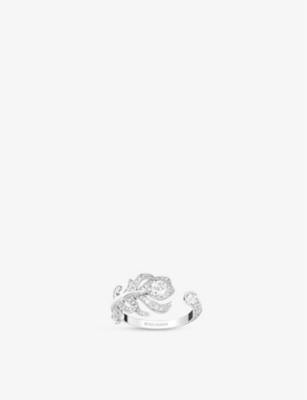 BOUCHERON: Plume de Paon XS 18ct white-gold, 0.42ct round-brilliant and 0.18ct rose-cut diamond ring