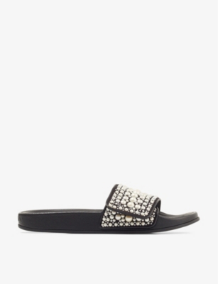 Jimmy Choo Fitz Pearl-embellished Canvas Slides