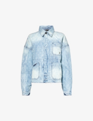 Amiri Logo Jacquard Denim Workwear Jacket In Light Indigo