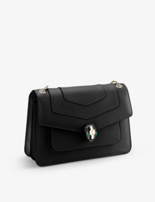 Bvlgari Womens Black Serpenti Forever Leather Shoulder Bag In Black