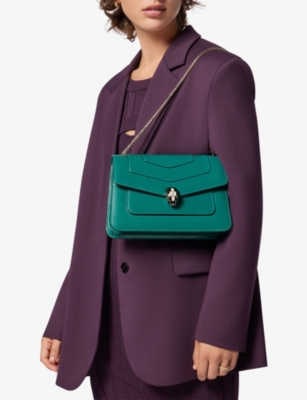 Shop Bvlgari Womens Green Serpenti Forever Leather Cross-body Bag