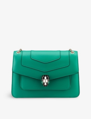 Shop Bvlgari Serpenti Forever Leather Cross-body Bag In Green